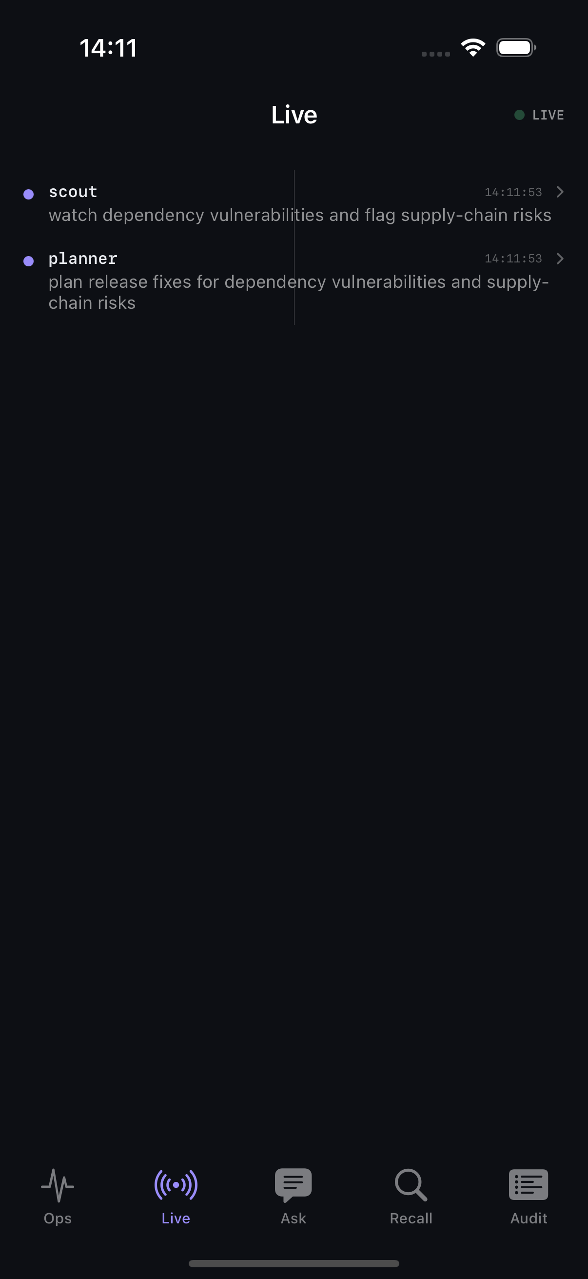 Step 6 — ten seconds after the second deploy: both charters admitted, live.